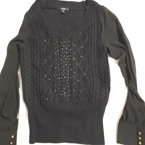 XOXO Black Sweater with Sheer Sleeves